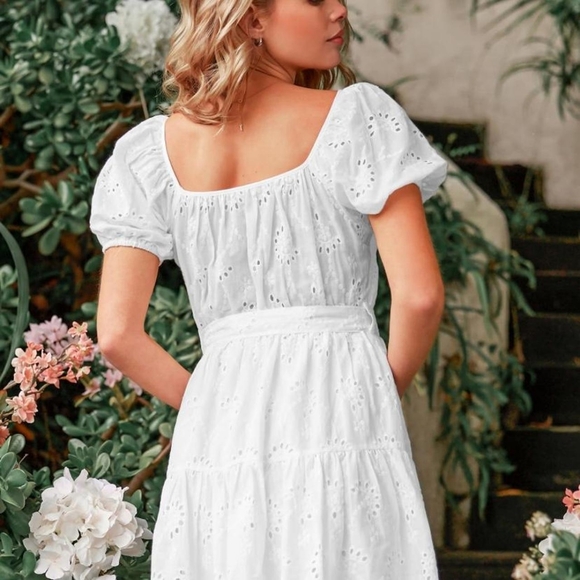 Cupshe Women's White Belted Floral Eyelet Dress - Picture 2 of 5